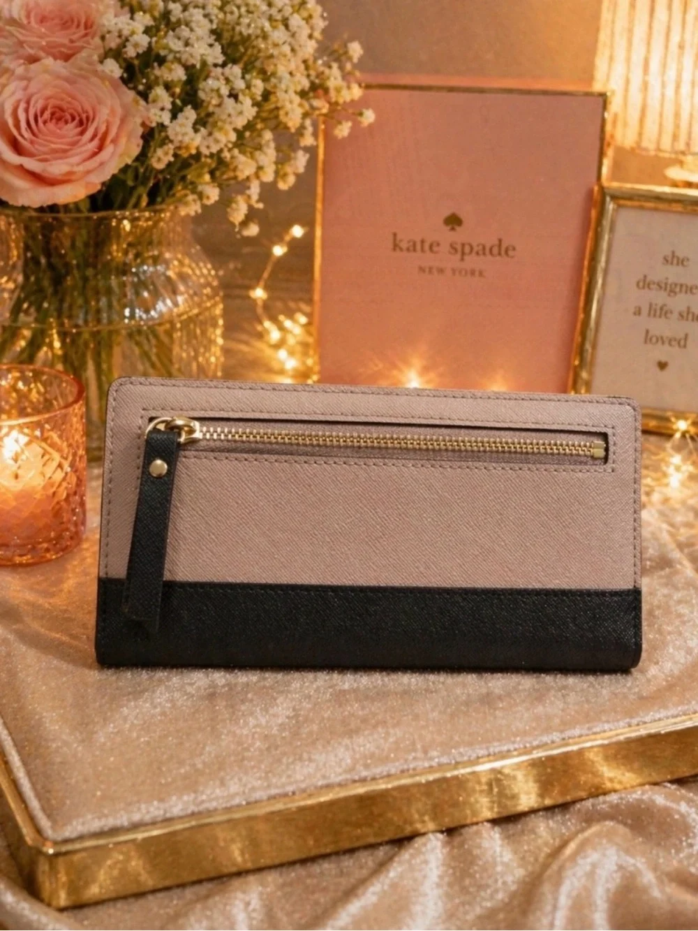 kate spade Two-Tone Continental Blush and Black Saffiano Wallet